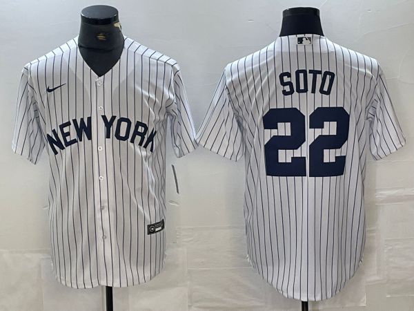 Men New York Yankees #22 Soto White Stripe Game Nike 2024 MLB Jersey style 1->->